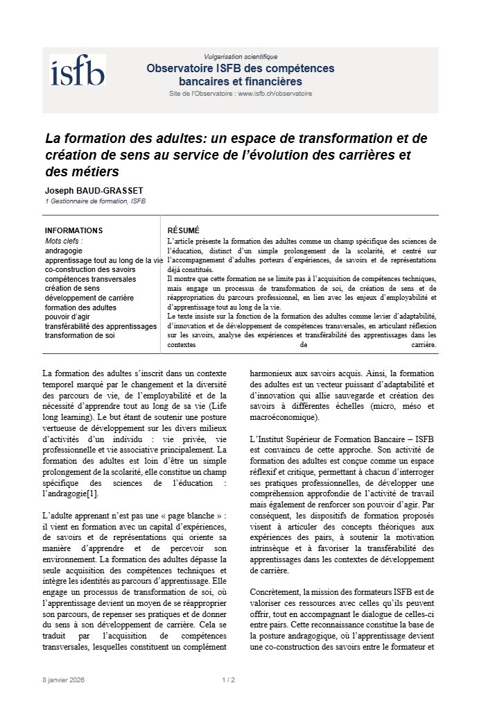 La formation des adultes: un espace de transformation et de création de sens au service de l’évolution des carrières et des métiers